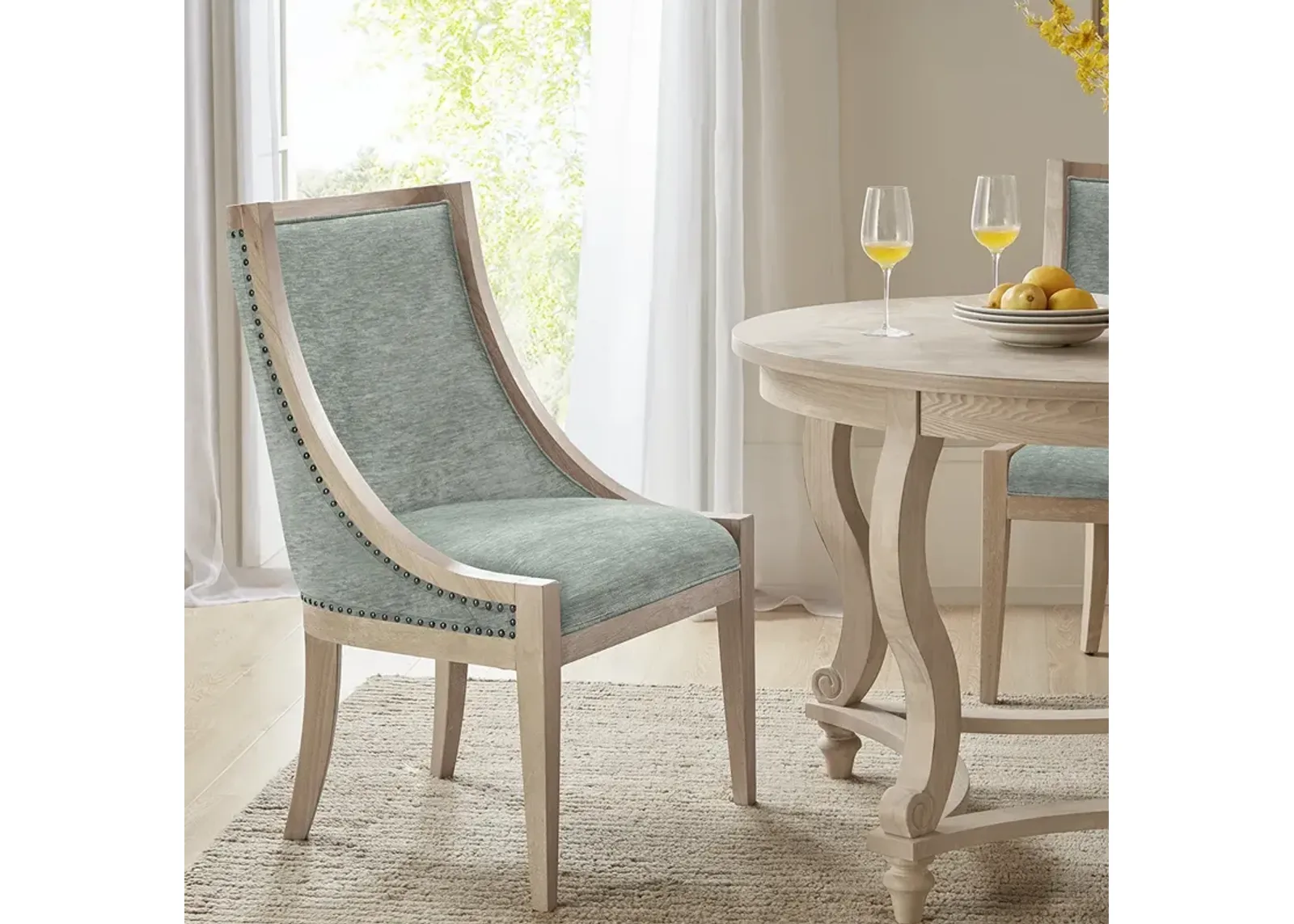 Martha Stewart Elmcrest Soft Green Upholstered Dining Chair with Nailhead Trim