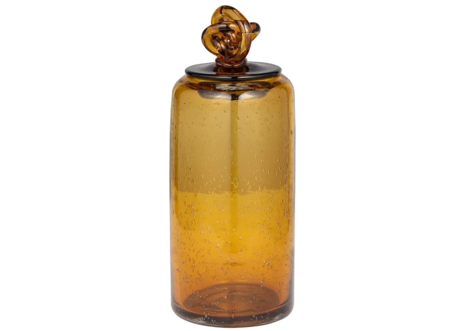 Glass, 12" Jar W/ Knot Lid Dark Amber