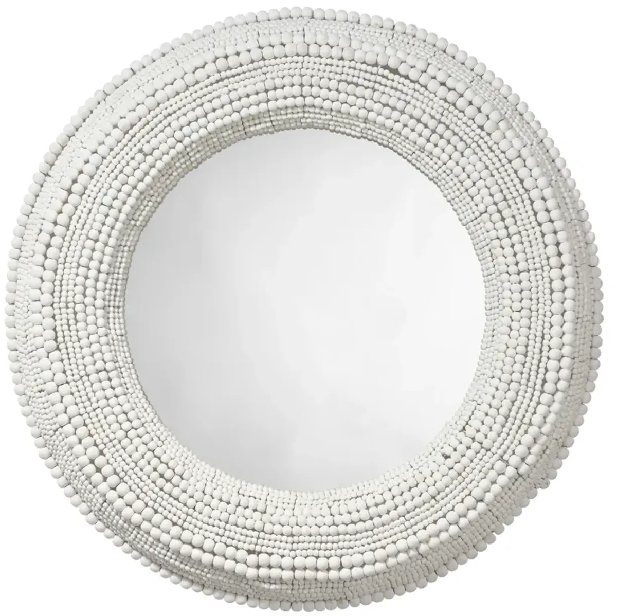 Strand Wood Beaded Round Mirror, White