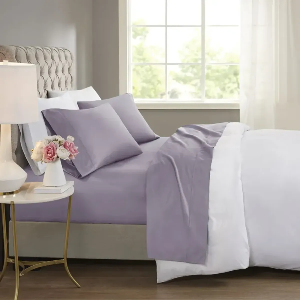 Beautyrest 600 Thread Count Purple Cooling Cotton Blend 4 PC Sheet Set