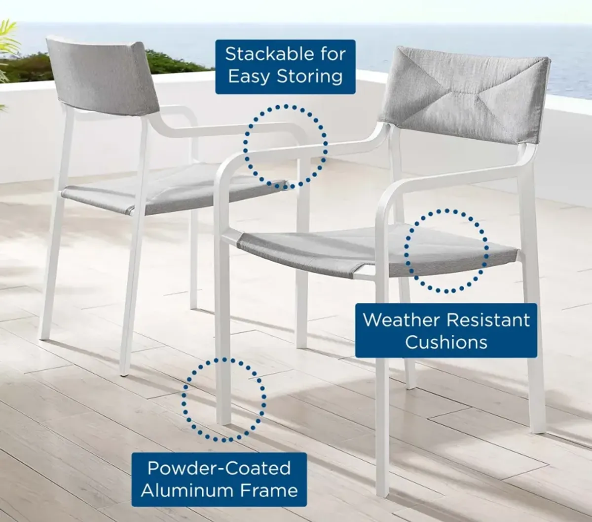 Raleigh Outdoor Patio Aluminum Armchair Set of 2