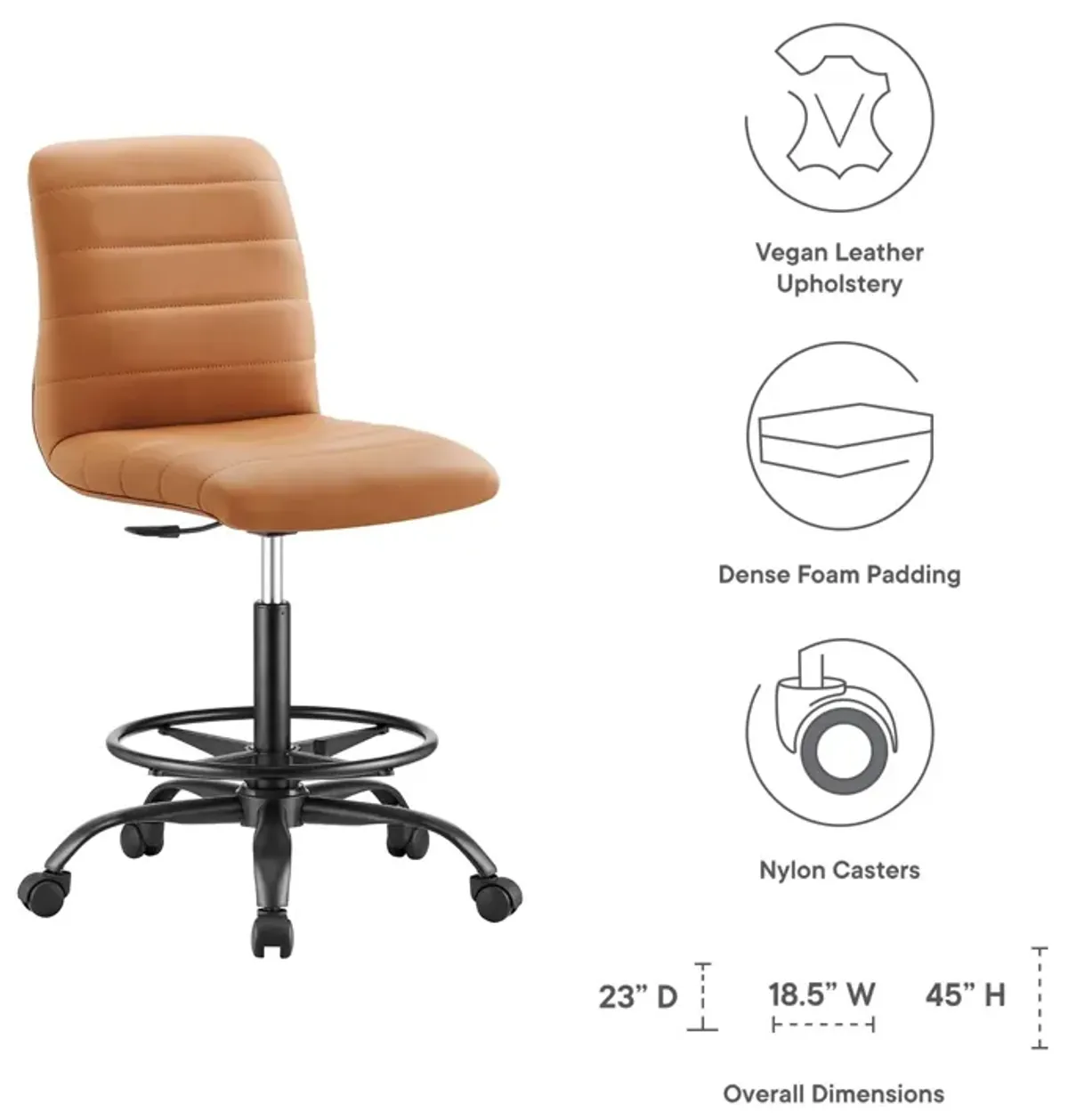 Ripple Armless Vegan Leather Drafting Chair