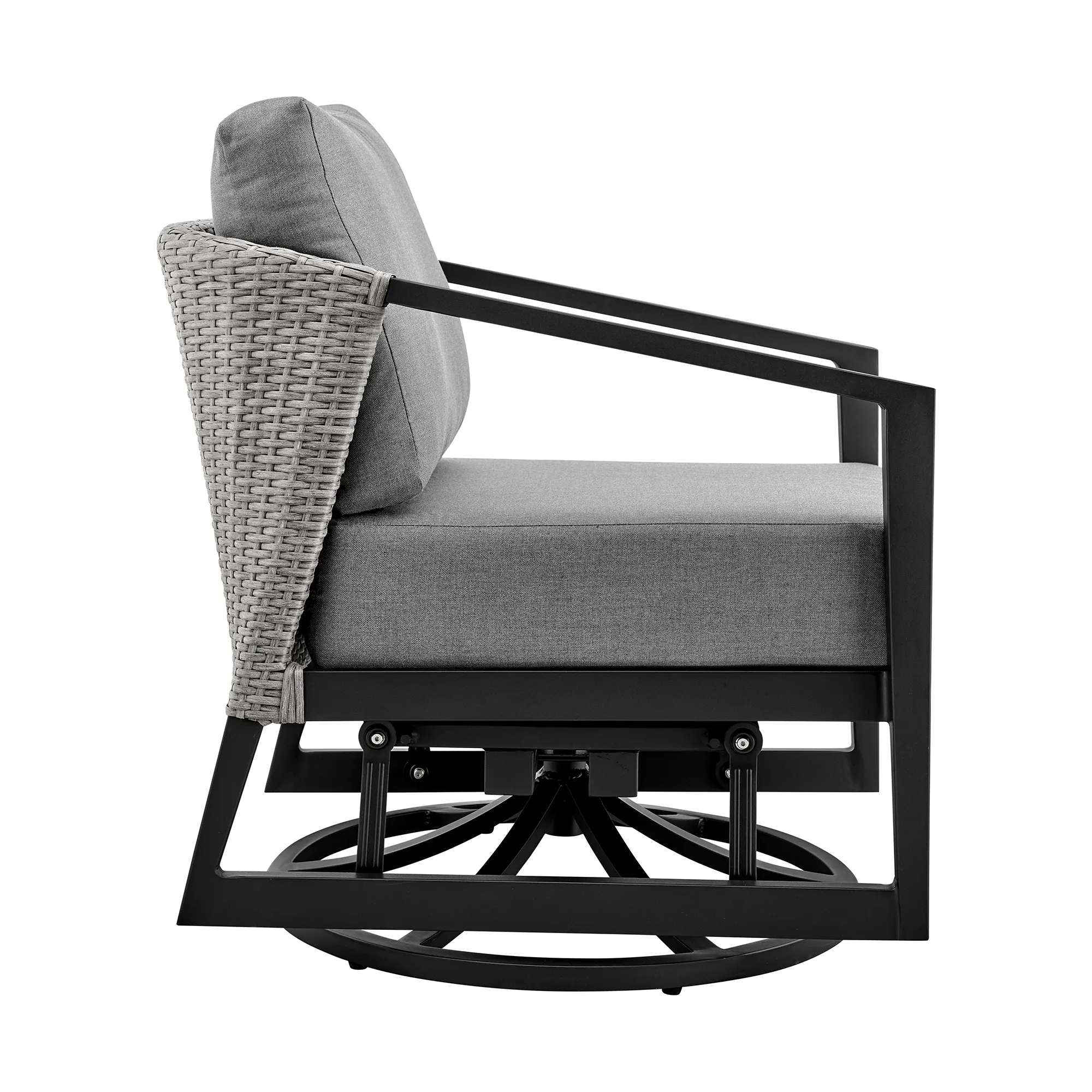 Palma Outdoor Patio Swivel Lounge Chair in Aluminum with Grey Cushions