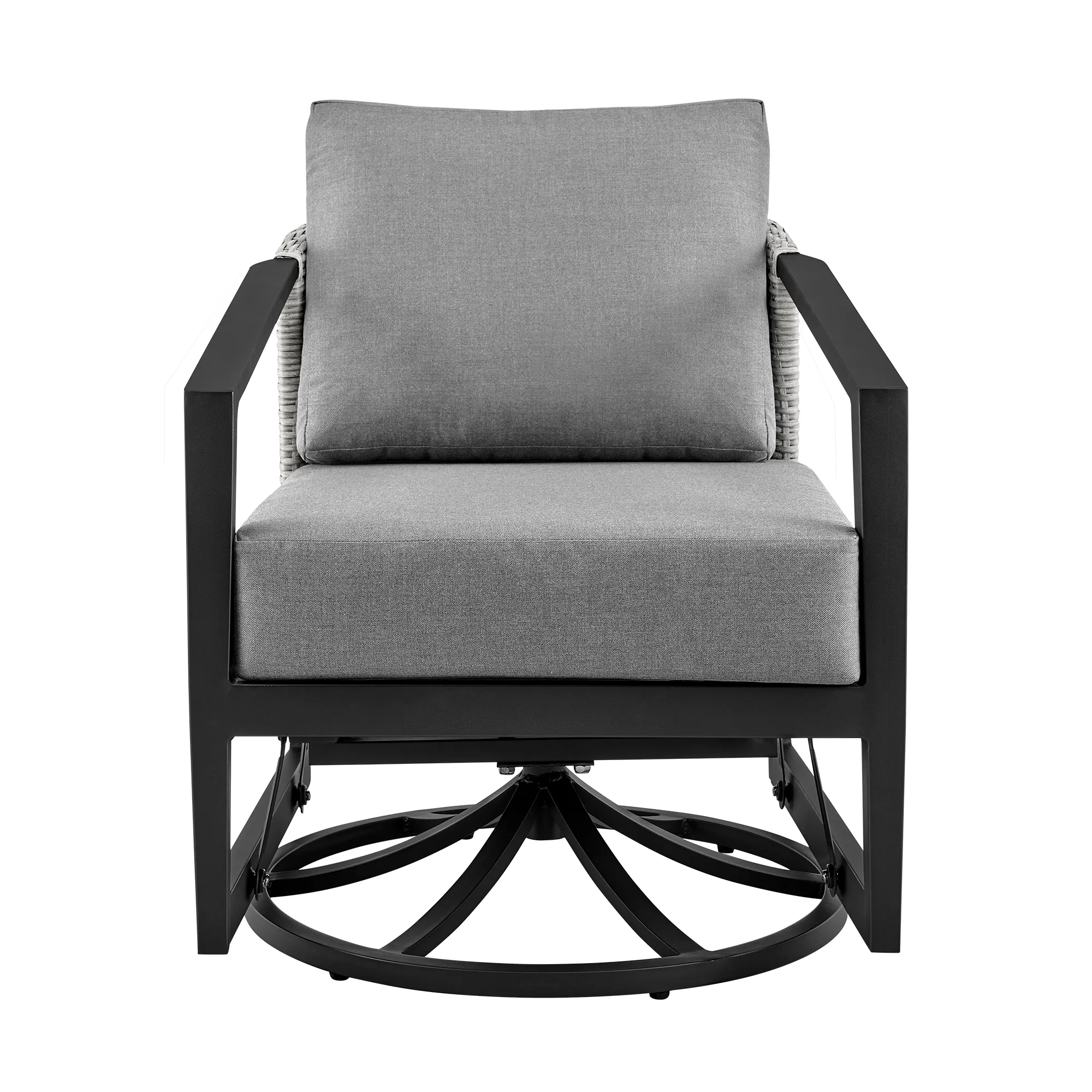 Palma Outdoor Patio Swivel Lounge Chair in Aluminum with Grey Cushions