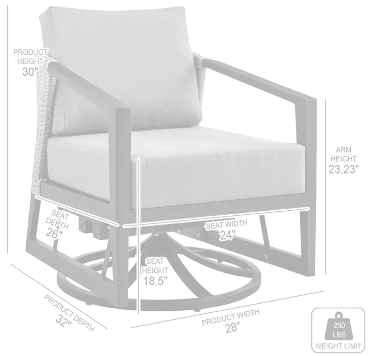 Palma Outdoor Patio Swivel Lounge Chair in Aluminum with Grey Cushions