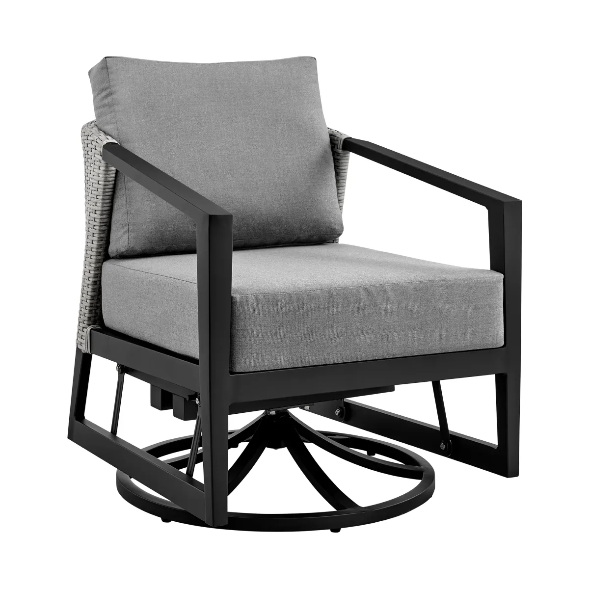 Palma Outdoor Patio Swivel Lounge Chair in Aluminum with Grey Cushions