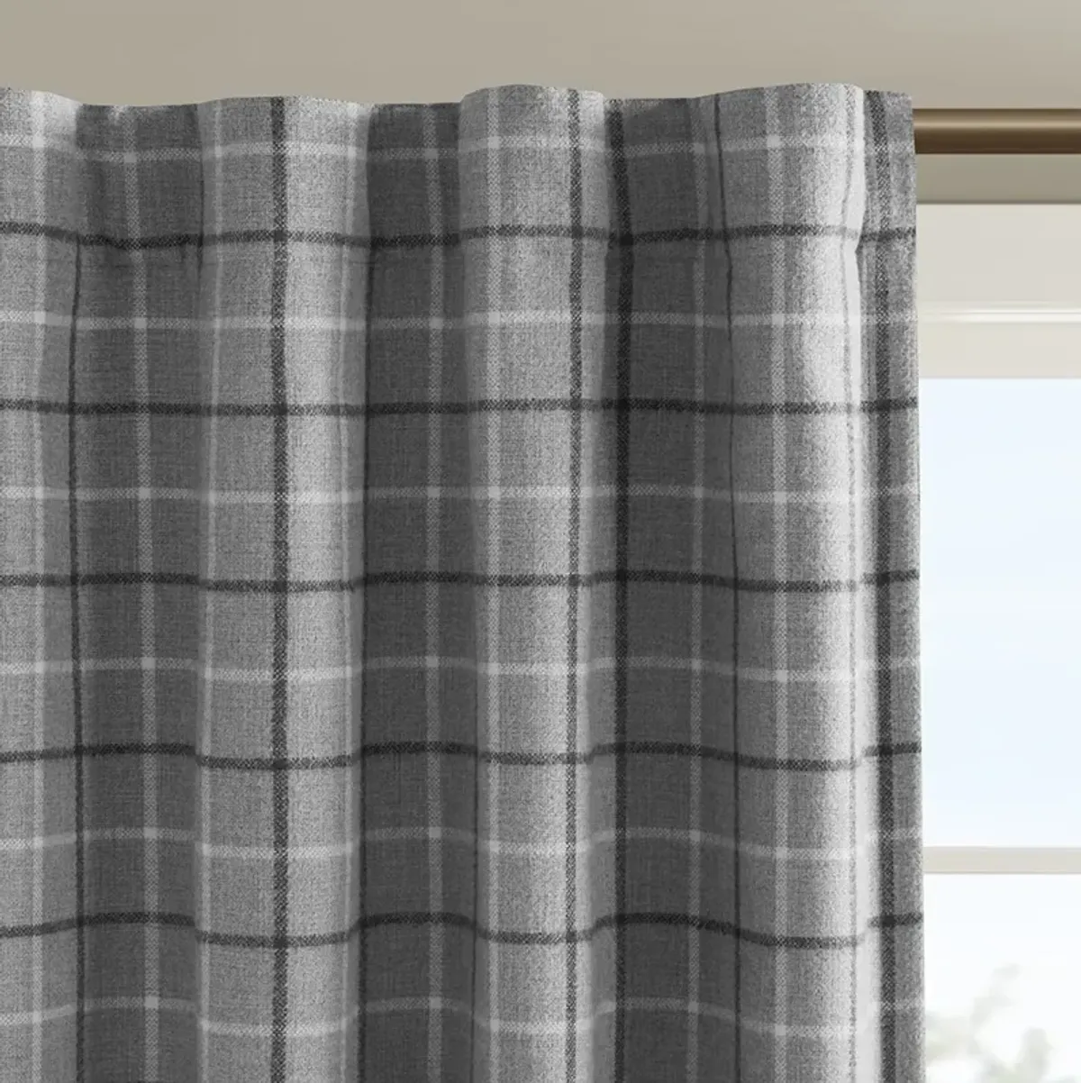 Plaid Rod Pocket and Back Tab Curtain Panel with Fleece Lining