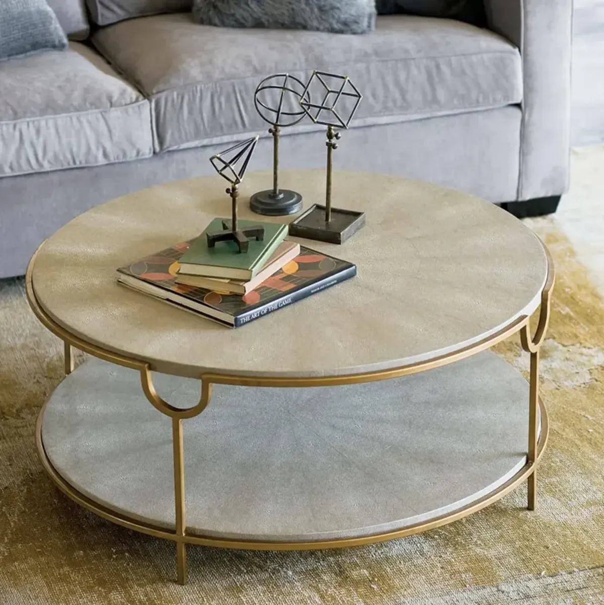 Vogue Ivory Grey and Brass Shagreen Cocktail Table