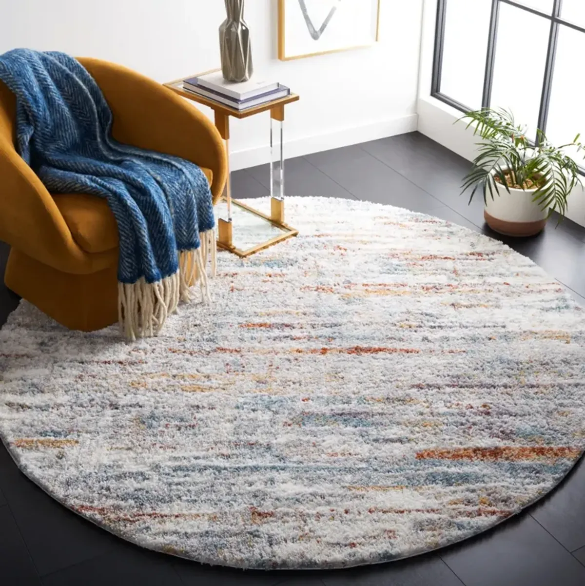 BERBER SHAG 577 BLUE RUST  5'-5' x 5'-5' Round Round Rug