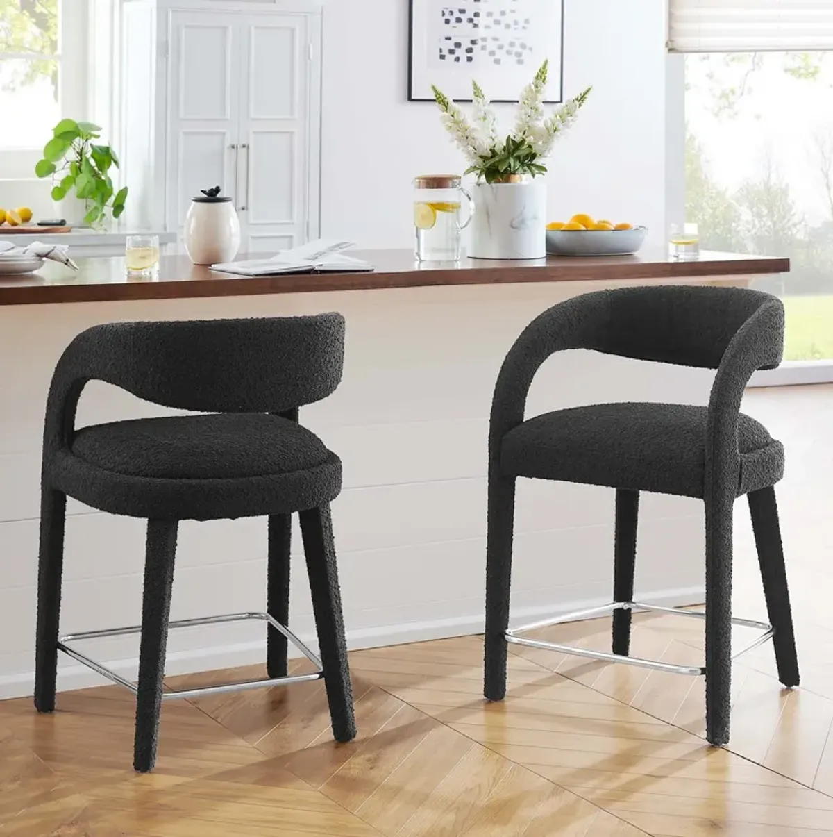 Pinnacle Boucle Upholstered Counter Stool Set of Two