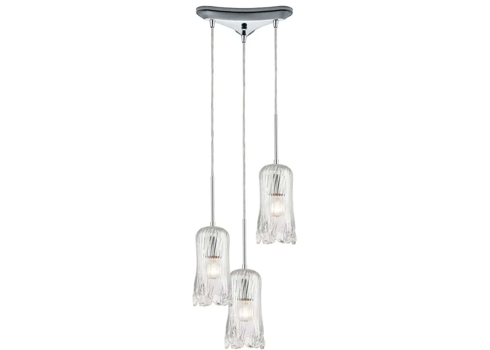 Hand Formed Glass 12" Wide 3-Light Mini Pendant - Polished Chrome