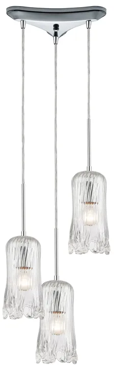 Hand Formed Glass 12" Wide 3-Light Mini Pendant - Polished Chrome