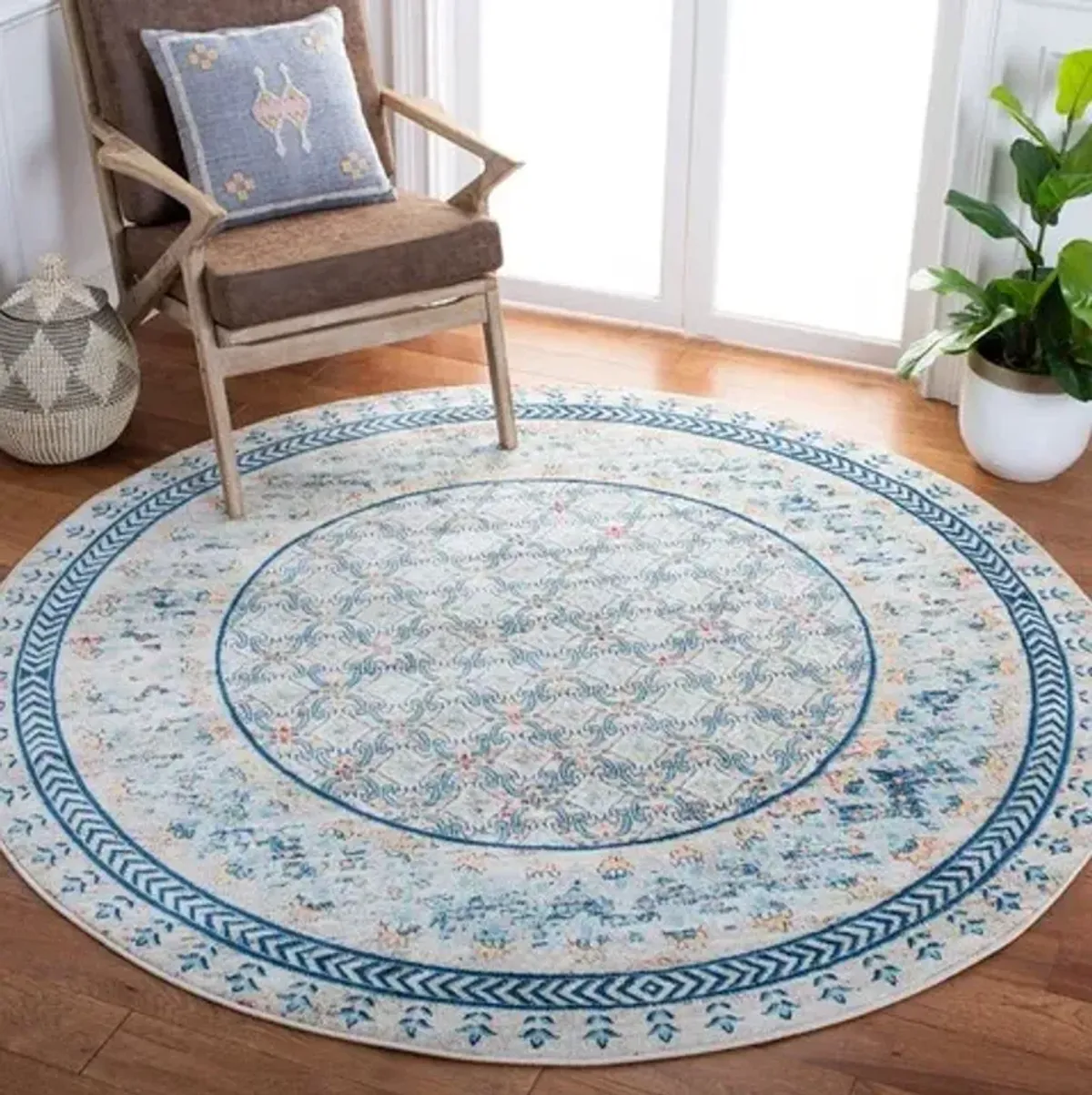 Brentwood 899 Blue / Yellow 6'-7" X 6'-7" Round Round Powerloomed Rug