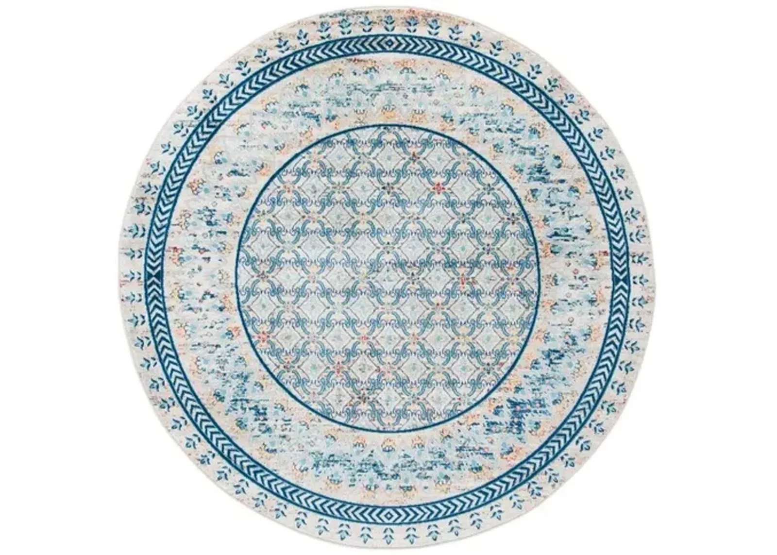 Brentwood 899 Blue / Yellow 6'-7" X 6'-7" Round Round Powerloomed Rug