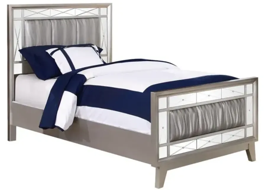 Leighton Twin Panel Bed with Mirrored Accents Mercury Metallic