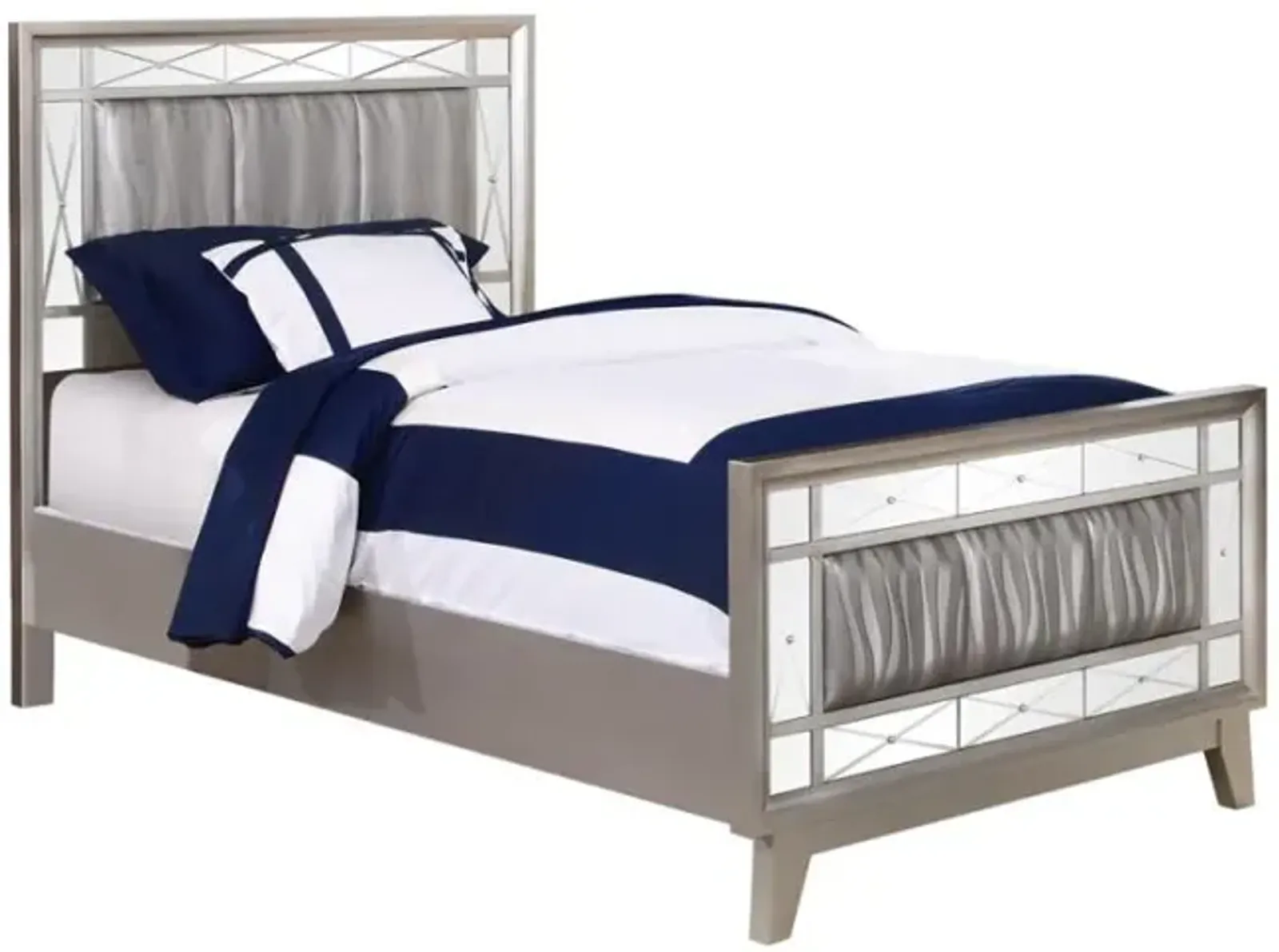 Leighton Twin Panel Bed with Mirrored Accents Mercury Metallic