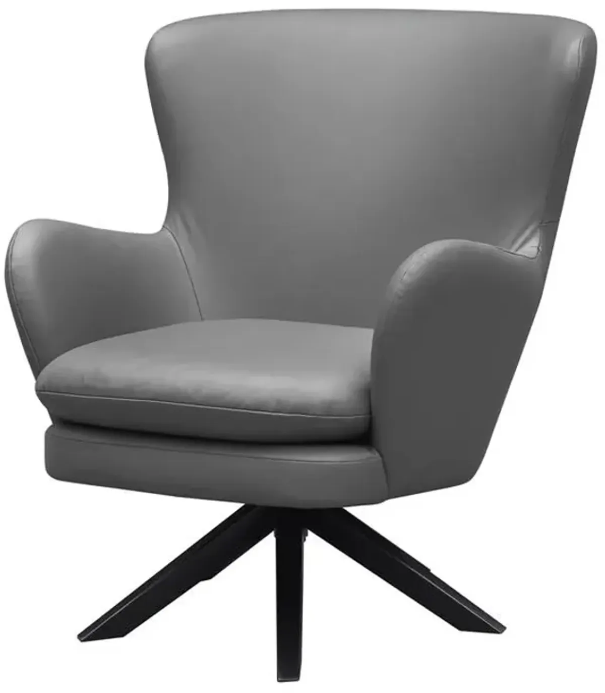 Lionel Grey Leather Fan Back Swivel Accent Chair