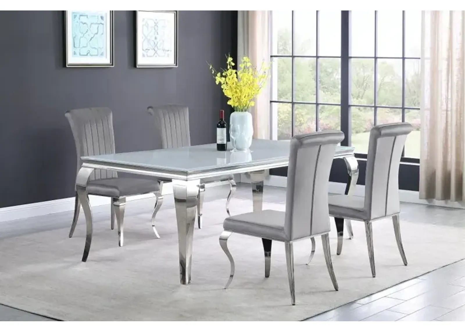 Carone 5-piece 81" Rectangular Dining Set Grey and Chrome