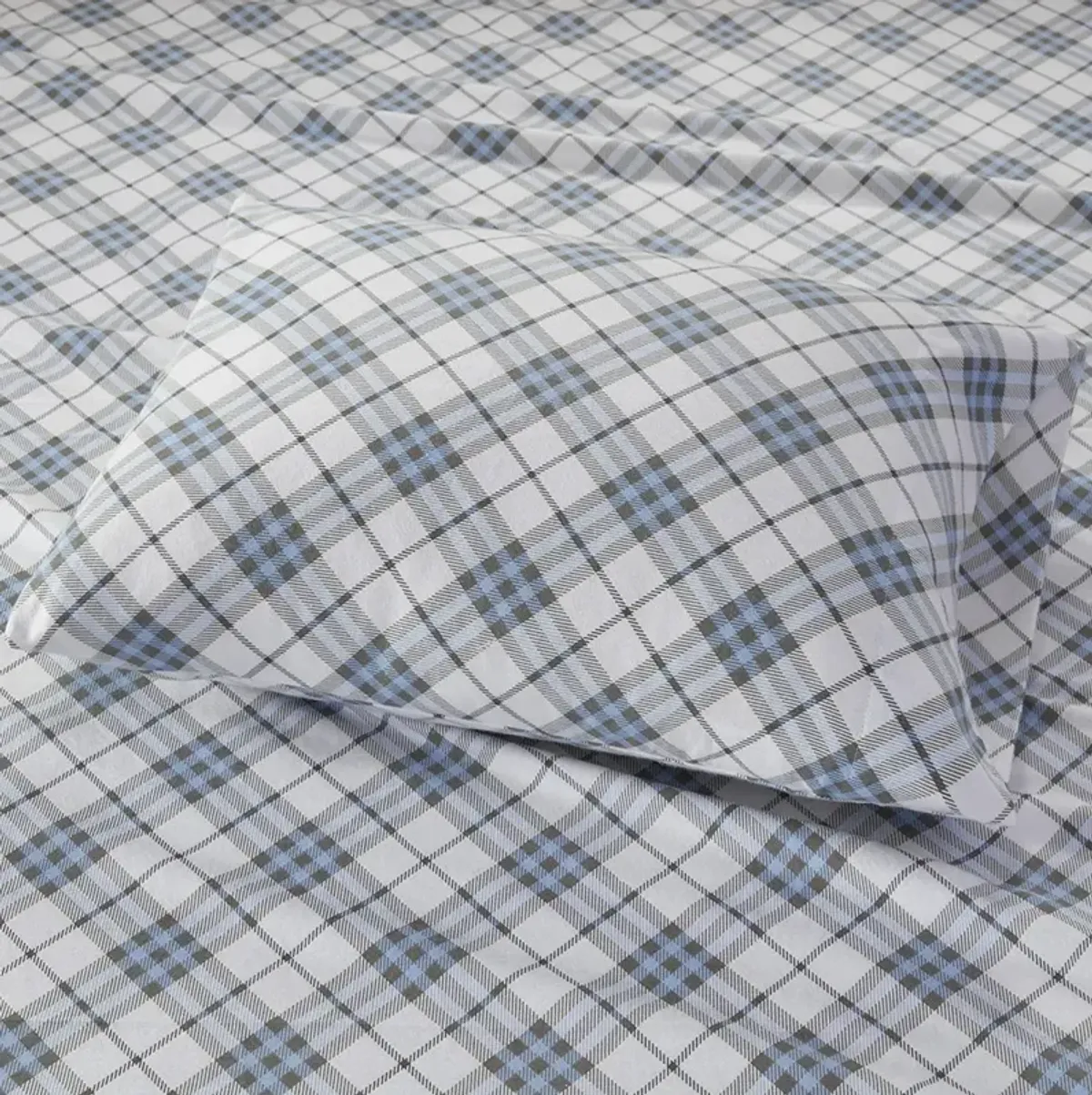 True North by Sleep Philosophy Cozy Flannel Blue Plaid Printed Sheet Set