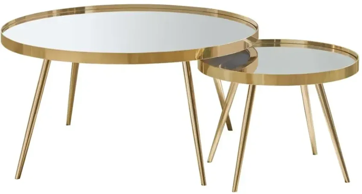 Kaelyn 2-piece Mirror Top Nesting Coffee Table Mirror and Gold