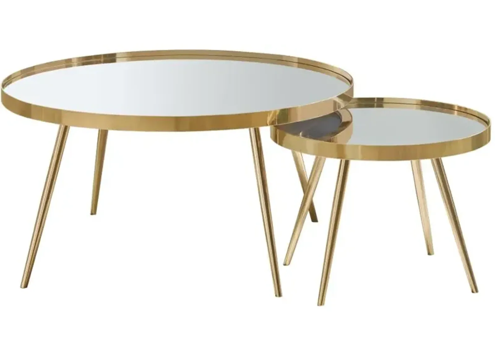 Kaelyn 2-piece Mirror Top Nesting Coffee Table Mirror and Gold