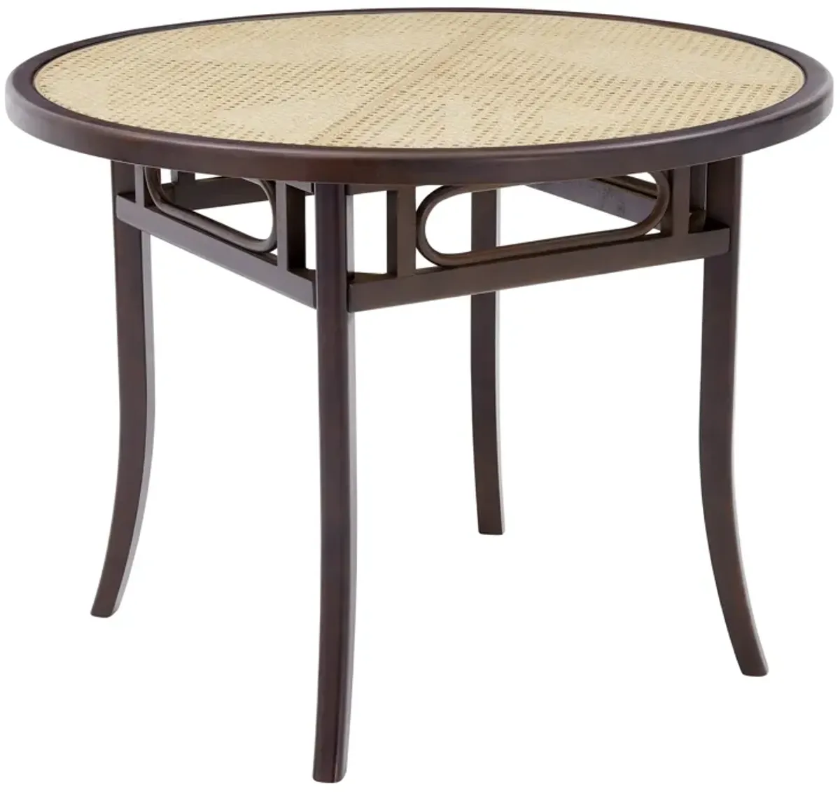 Adna Dining Table in Walnut with Clear Tempered Glass Top over Cane in Natural