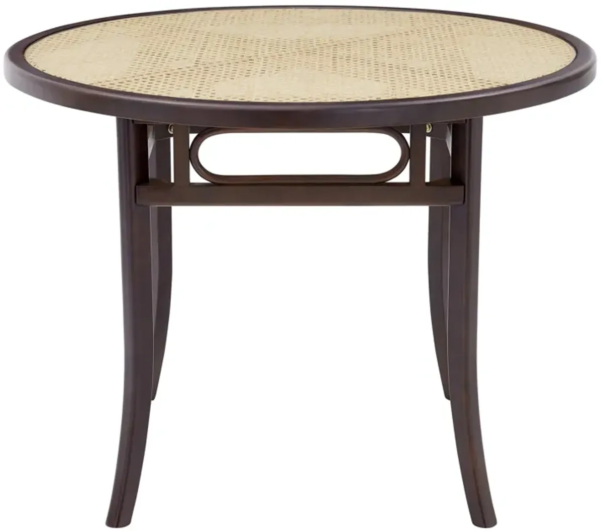 Adna Dining Table in Walnut with Clear Tempered Glass Top over Cane in Natural