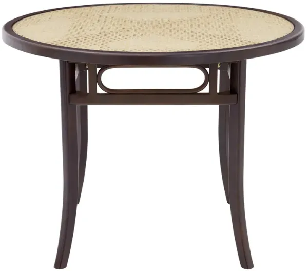 Adna Dining Table in Walnut with Clear Tempered Glass Top over Cane in Natural