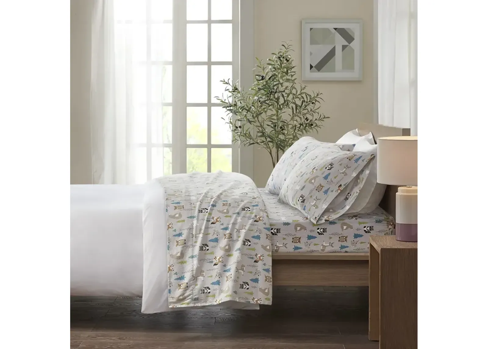 True North by Sleep Philosophy Cozy Flannel Multi Forest Animals Printed Sheet Set