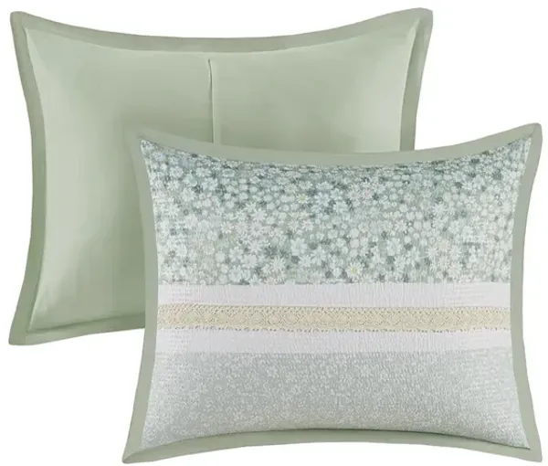 Madison Park Caralie Green 5 Piece Seersucker Comforter Set with Throw Pillows