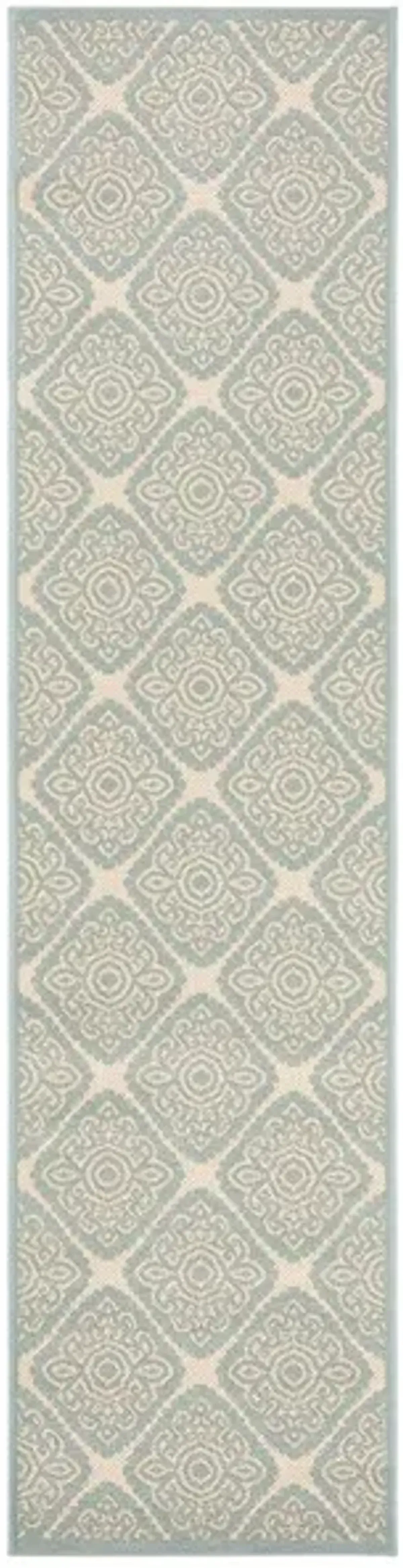 LINDEN 132 Collection LND132L-28 Cream / Aqua 2'-2" X 8'