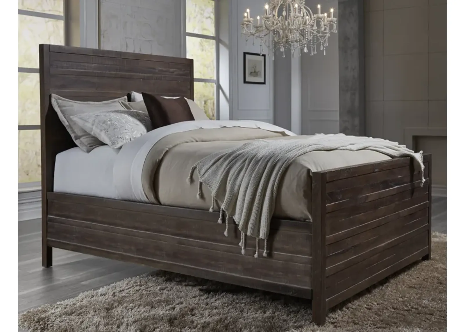 Townsend King-size Solid Wood Panel Bed in Java