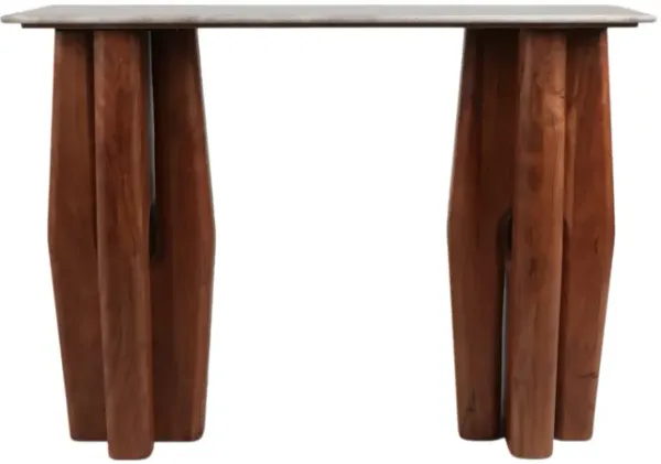 42x31"tapered Legs Mrble Top Console Tble,tan/brwn