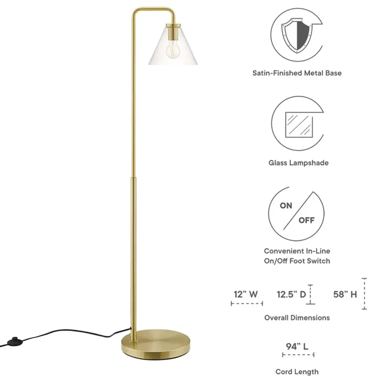 Element Transparent Glass Glass and Metal Floor Lamp