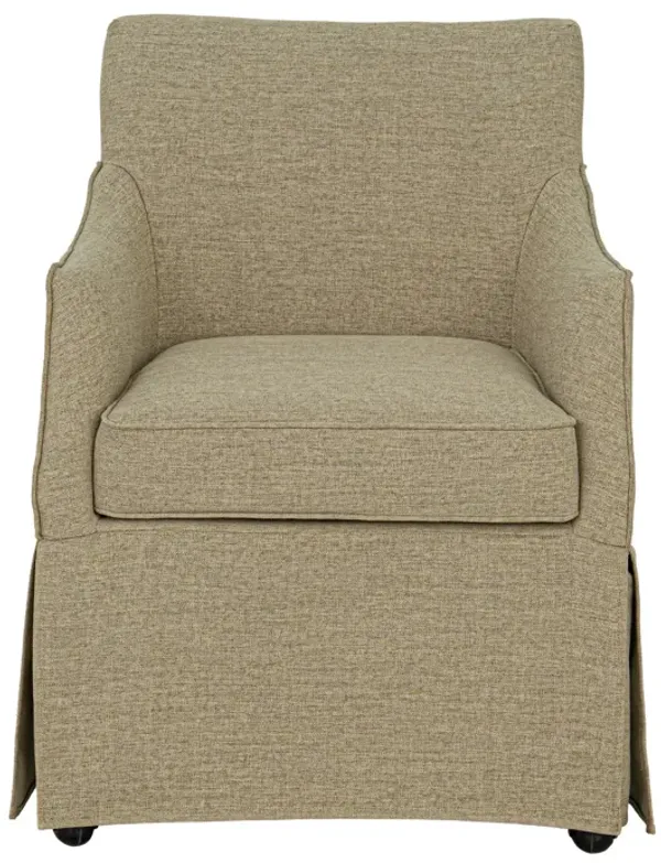 Upholstered Skirted Dining Arm Chair with Hidden Casters