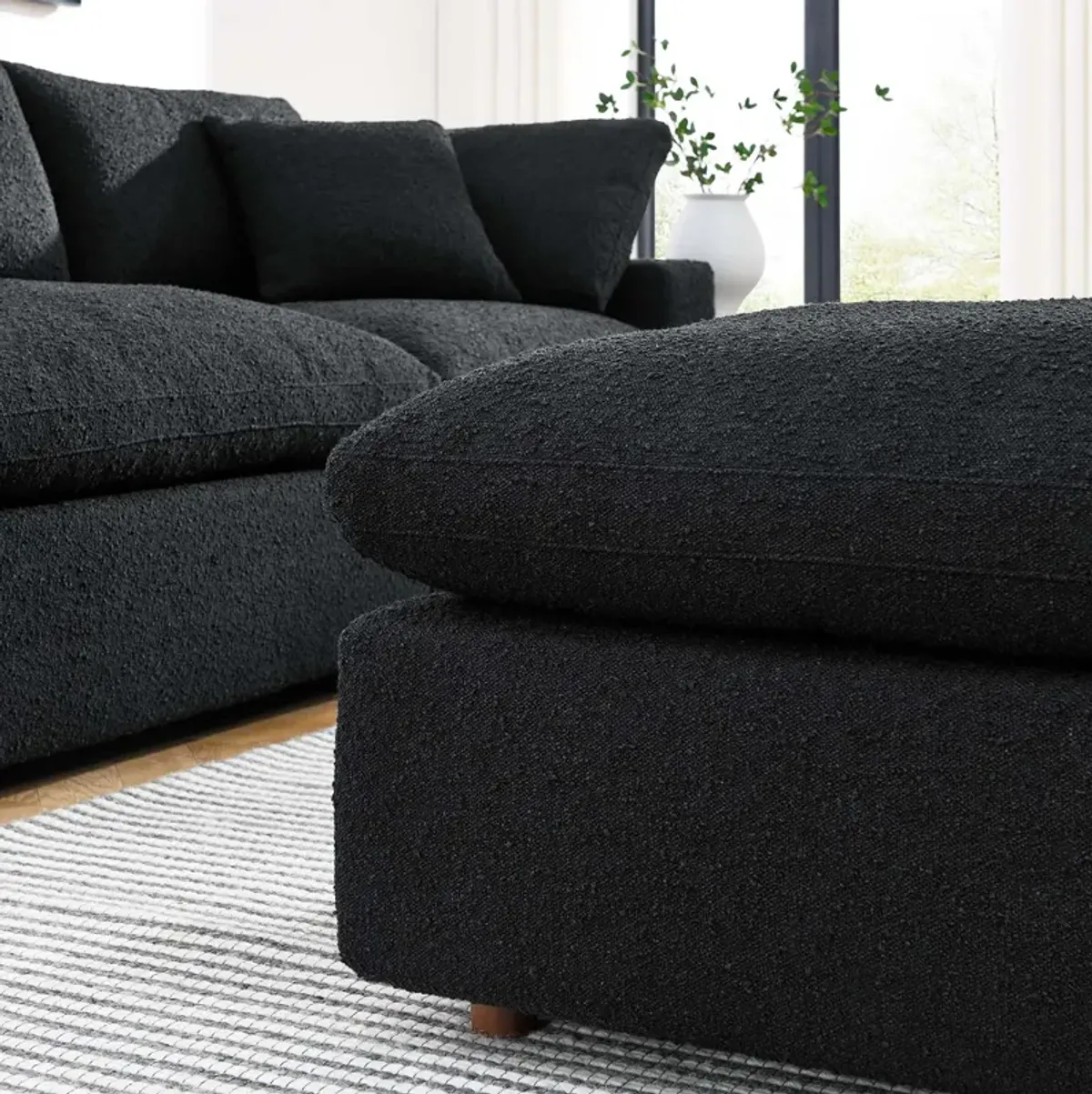 Commix Down Filled Overstuffed Boucle Fabric Ottoman