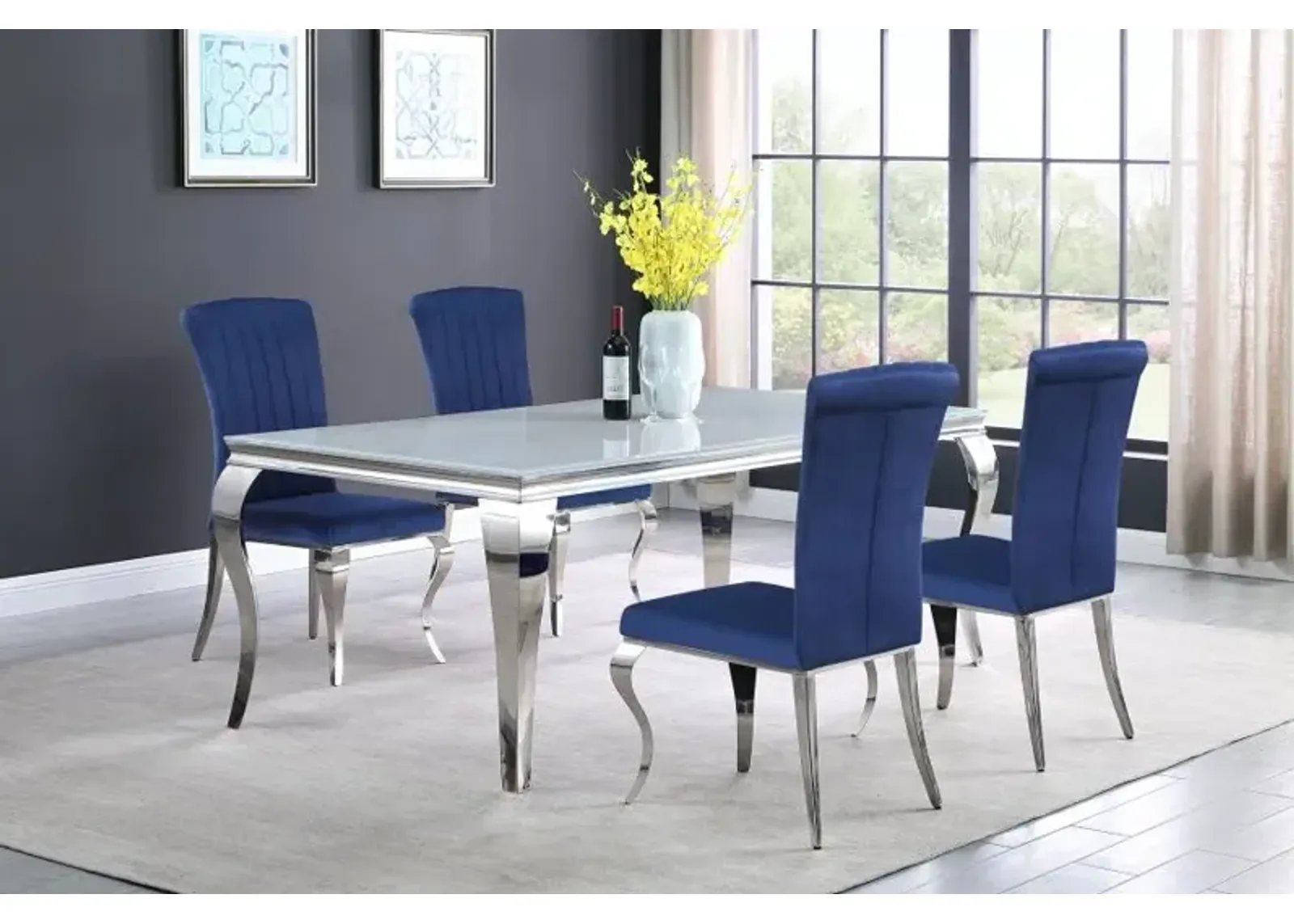 Carone 5-piece 81" Rectangular Dining Set Ink Blue and Chrome