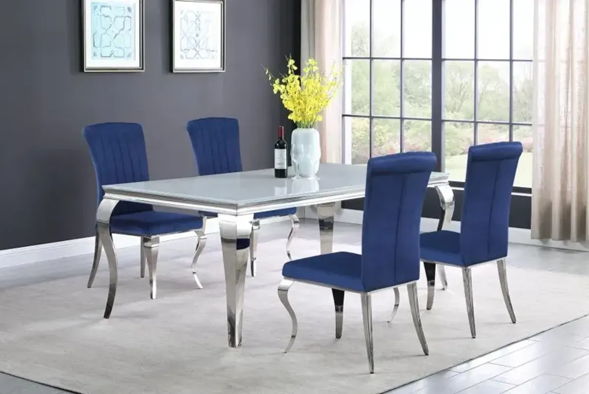 Carone 5-piece 81" Rectangular Dining Set Ink Blue and Chrome