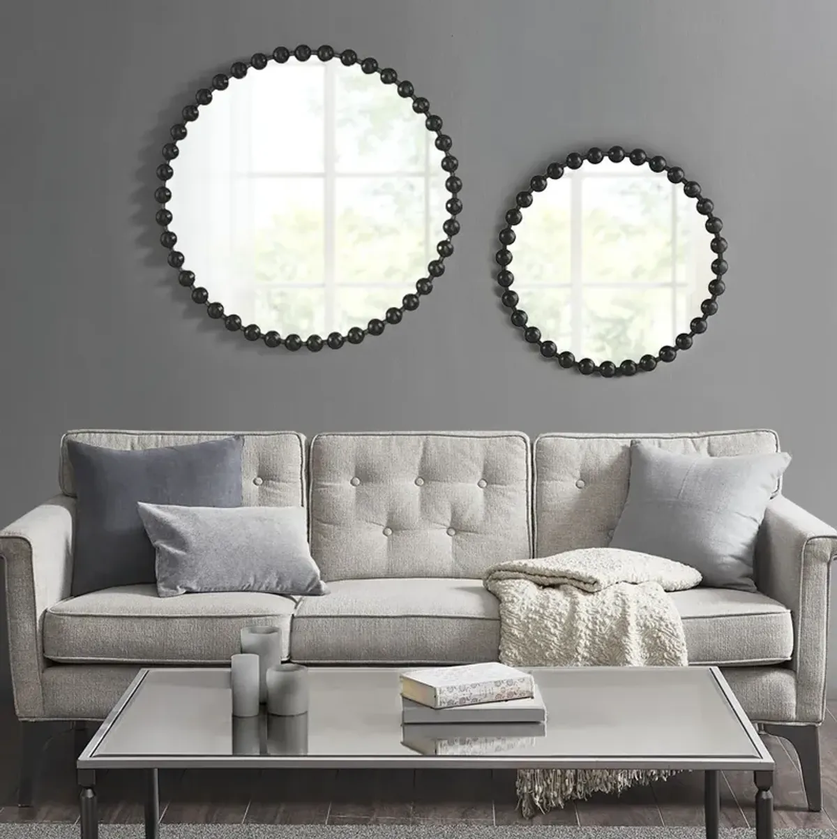 Madison Park Signature Marlowe Black Beaded Round Wall Mirror 27"D