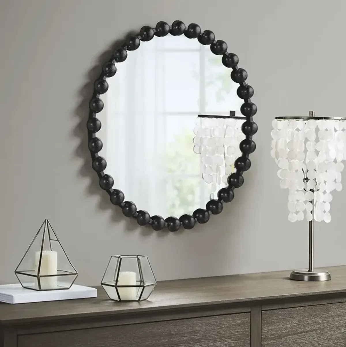 Madison Park Signature Marlowe Black Beaded Round Wall Mirror 27"D