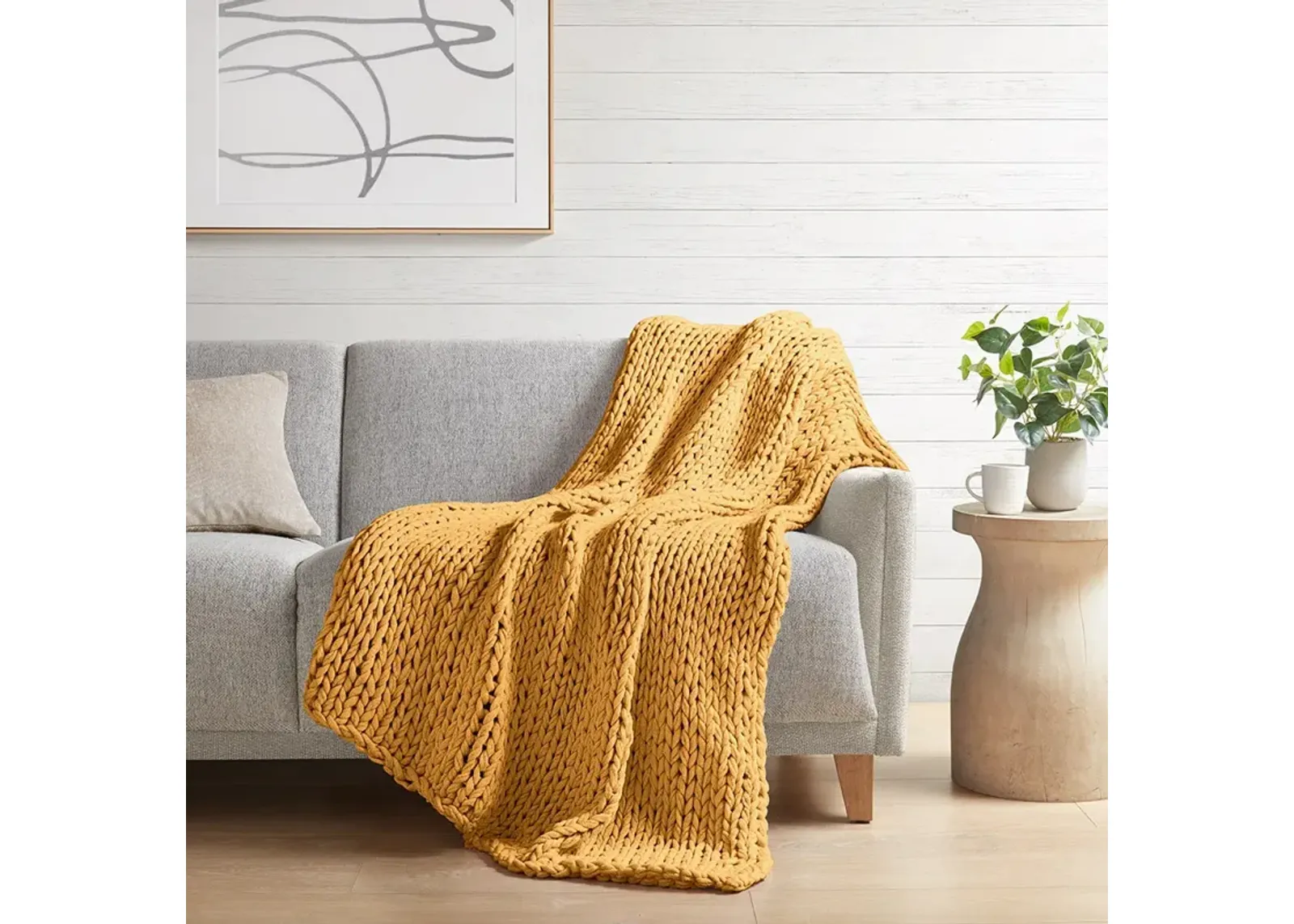 Madison Park Chunky Double Knit Yellow Handmade Throw