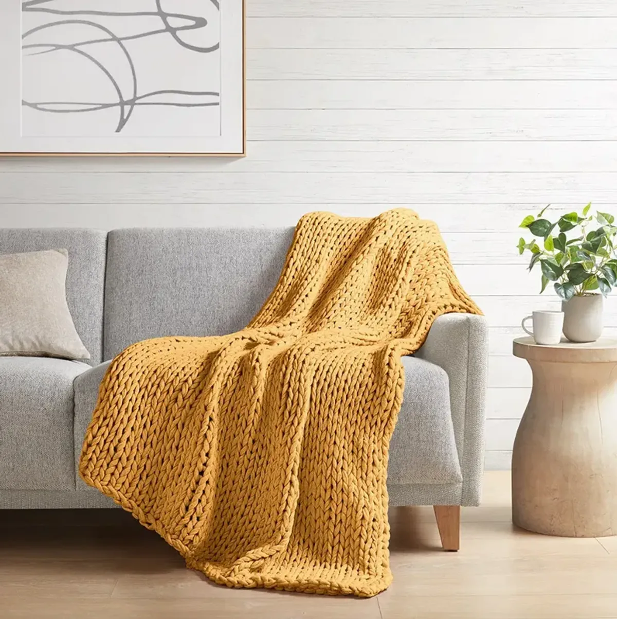 Madison Park Chunky Double Knit Yellow Handmade Throw