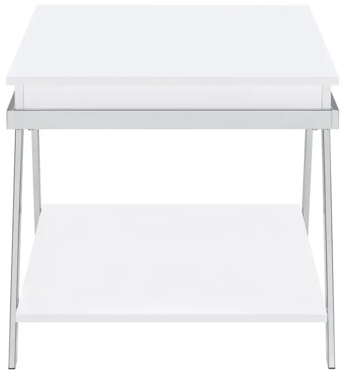 Marcia Wood Rectangular End Table White High Gloss and Chrome