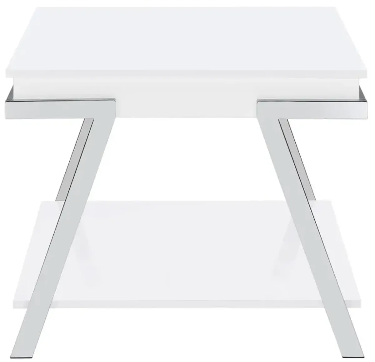 Marcia Wood Rectangular End Table White High Gloss and Chrome