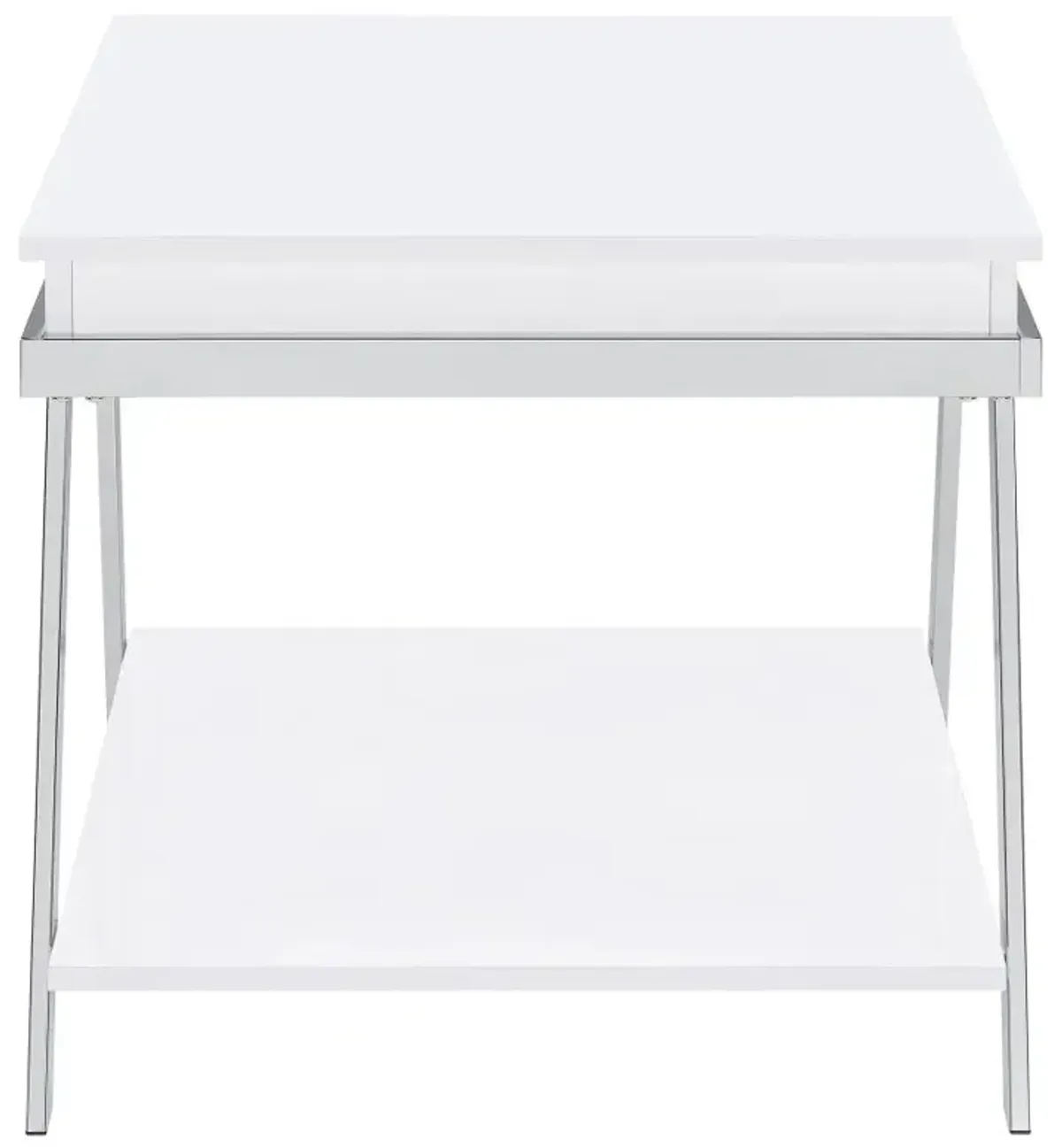 Marcia Wood Rectangular End Table White High Gloss and Chrome