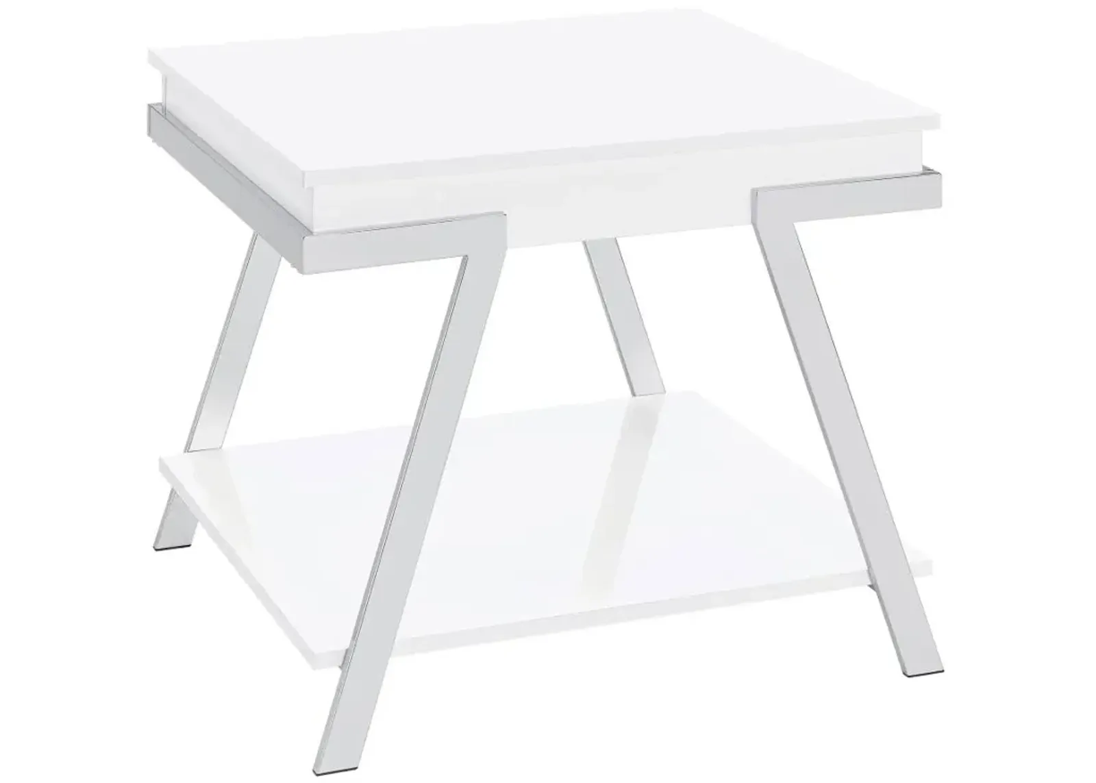 Marcia Wood Rectangular End Table White High Gloss and Chrome