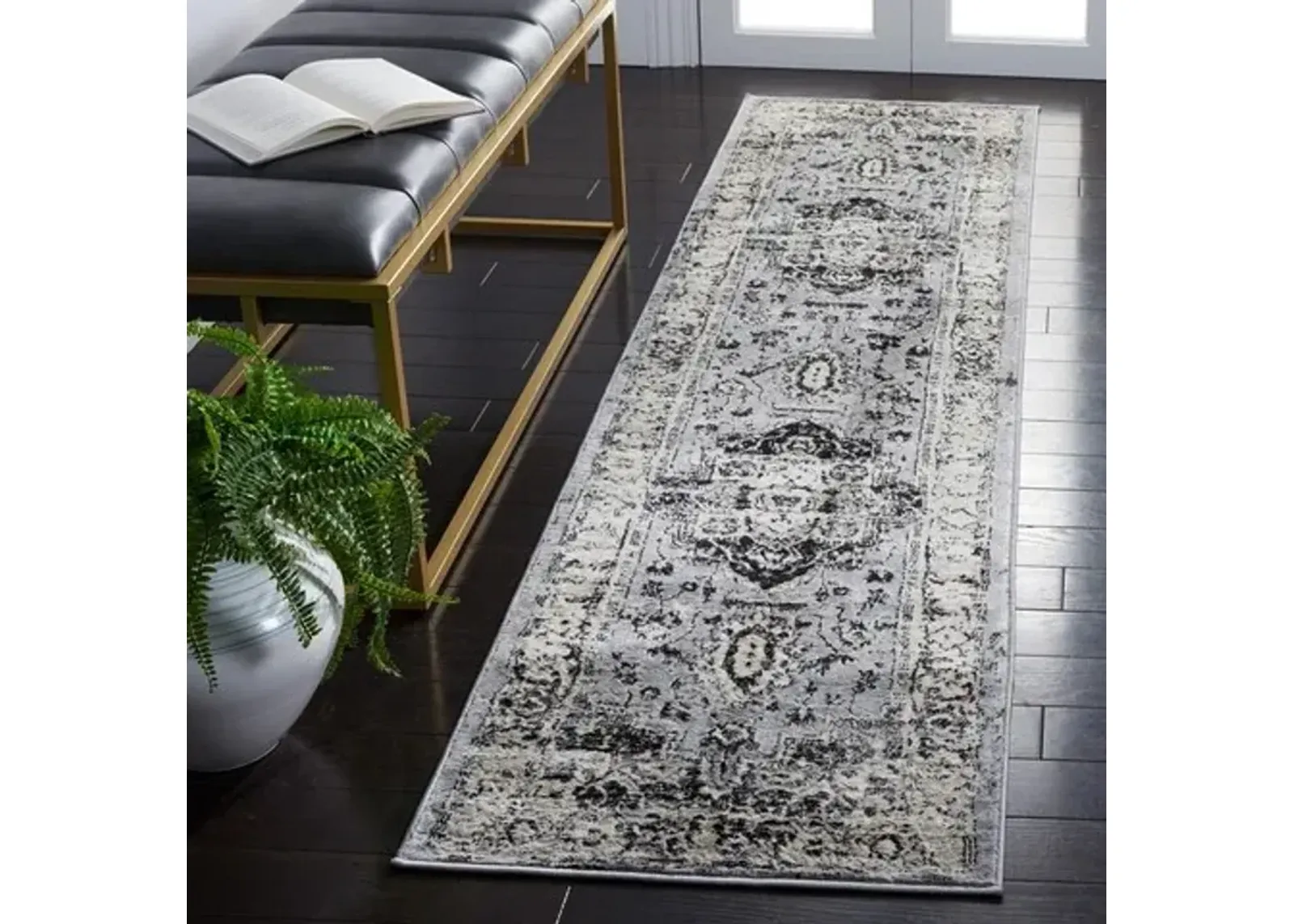 Brentwood 851 Grey / Black 2' X 8' Runner Powerloomed Rug