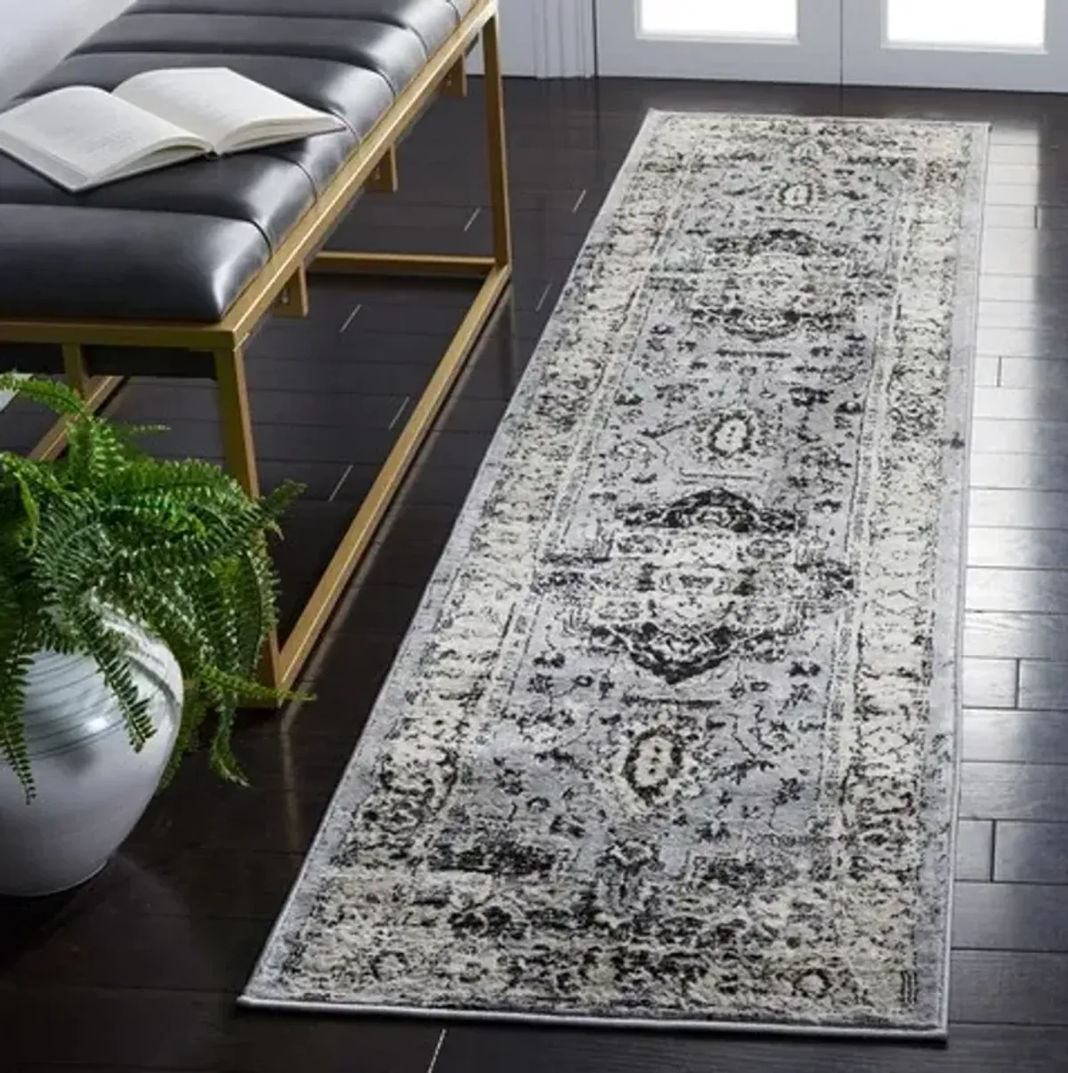 Brentwood 851 Grey / Black 2' X 8' Runner Powerloomed Rug