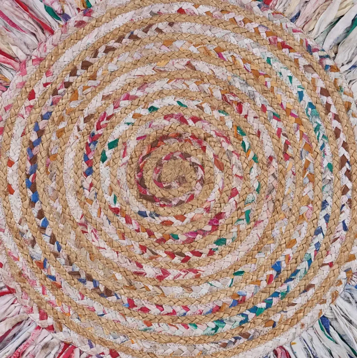 Nature Pastel Multicolor Braided Chindi Cotton Blend Indoor Round Area Rug 5'6"