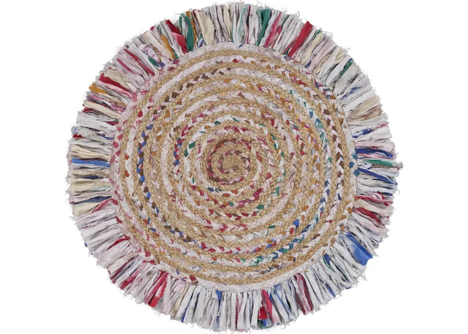 Nature Pastel Multicolor Braided Chindi Cotton Blend Indoor Round Area Rug 5'6"